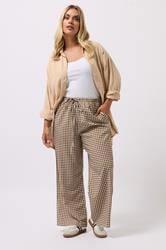YOURS Plus Size Brown Gingham Wide Leg Trousers | Yours Clothing 2