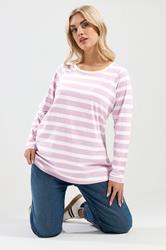 YOURS Plus Size Pink Stripe Long Sleeve T-Shirt | Yours Clothing 3