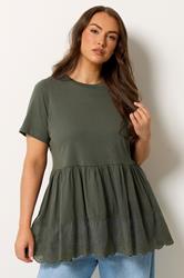 YOURS Plus Size Green Tiered Peplum Top | Yours Clothing 3