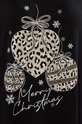 YOURS Plus Size Black Glitter Leopard Christmas Bauble Novelty Top | Yours Clothing 4