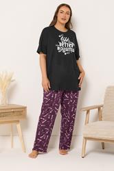 YOURS Plus Size Black 'Life Is Better In Pyjamas' Slogan Pyjama Top | Yours Clothing 1