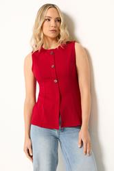 LTS Tall Women's Bright Red Textured Button Waistcoat | Long Tall Sally 3