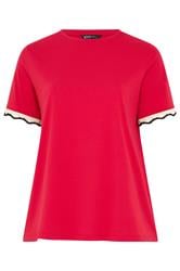 YOURS Curve Red Metallic Crochet Trim T-Shirt