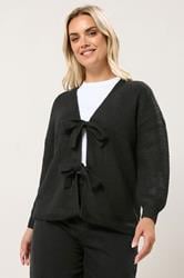 YOURS Plus Size Black Bow Tie Front Cardigan | Yours Clothing 3