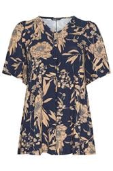 YOURS Curve Blue Floral Pleated Front Top