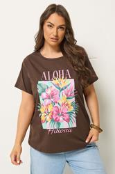 YOURS Plus Size Brown 'Aloha Hawaii' Graphic T-Shirt | Yours Clothing 3