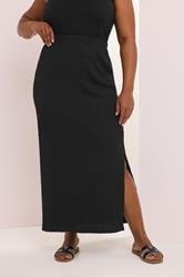 YOURS Plus Size Black Textured Side Split Maxi Skirt | Yours Clothing 1