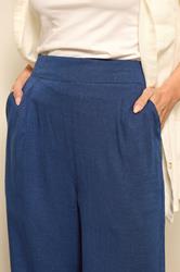 M&Co Navy Blue Cropped Wide Leg Linen Trousers | M&Co 5
