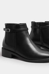 Black Faux Leather Buckle Stretch Ankle Boots In Wide E Fit & Extra Wide EEE Fit | Yours Clothing 5