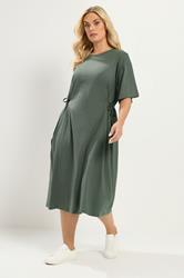 YOURS Plus Size Khaki Green Front Tie Midi Dress | Yours Clothing 1