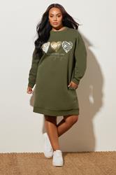 YOURS Plus Size Khaki Green 'Enjoy Your Life' Sweatshirt Dress | Yours Clothing 1