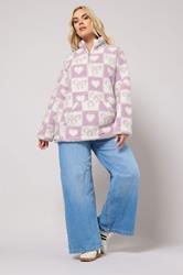 YOURS Plus Size Pink Check Quarter Zip Fleece Jacket | Yours Clothing 1
