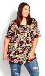 Evans Black Floral Print Pleat Front T-Shirt 1