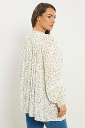 YOURS Plus Size Ivory White Leaf Print Tie Neck Top | Yours Clothing 2