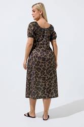 LIMITED COLLECTION Plus Size Brown Leopard Tie Neck Dress  | Yours Clothing 2