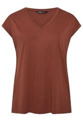 YOURS Curve Rust Orange V-Neck Basic T-Shirt