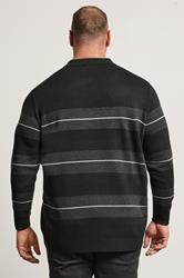 BadRhino Big & Tall Black Stripe Collared Knitted Polo | BadRhino 4