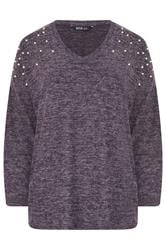 YOURS Curve Purple Pearl Embellished Drop Shoulder Jumper
