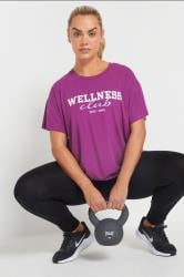 YOURS ACTIVE Plus Size Purple 'Wellness Club' Slogan Top | Yours Clothing 6
