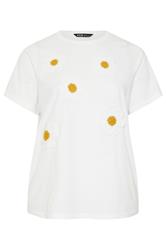 YOURS Plus Size White Applique Daisy T-Shirt | Yours Clothing 5