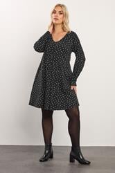 YOURS Plus Size Black Polka Dot Pleat Front Dress | Yours Clothing 1
