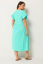 YOURS Plus Size Green Stripe Frill Sleeve Dress | Yours Clothing 2
