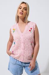 LIMITED COLLECTION Plus Size Pink Floral Knitted Waistcoat | Yours Clothing 3