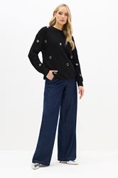 LTS Tall Black Knitted Eyelet Jumper | Long Tall Sally 1