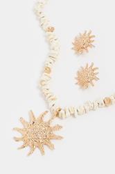 Gold Tone Statement Sun Necklace and Earring Set | Yours Clothing 2