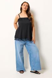 YOURS Plus Size Black Lace Detail Vest Top | Yours Clothing 1