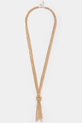 Gold Tone Long Chain Tassel Necklace | Yours Clothing 3