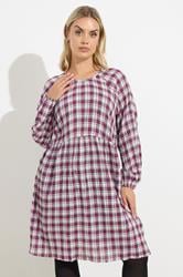 YOURS Plus Size Pink Check Textured Smock Dress | Yours Clothing  3
