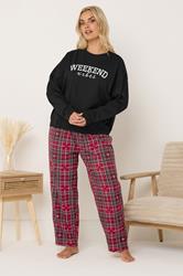 YOURS Plus Size Black 'Weekend Vibes' Sweatshirt Lounge Set | Yours Clothing 3