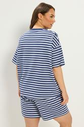 YOURS Plus Size Blue Stripe T-Shirt & Shorts Co-ord | Yours Clothing 2