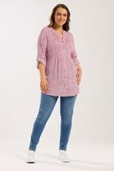 YOURS Plus Size Pink Leaf Print Pintuck Blouse | Yours Clothing 1