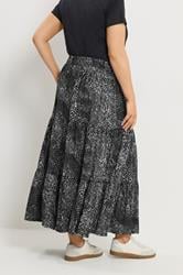 YOURS Plus Size Black Abstract Print Tiered Skirt | Yours Clothing 2