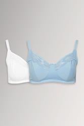 YOURSET 2 PACK Curve Blue & White Cotton Lace Trim Non-Padded Non-Wired Bralettes | Yours Clothing 3