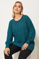 YOURS Plus Size Teal Blue Diamante Embellished Jumper | Yours Clothing 3
