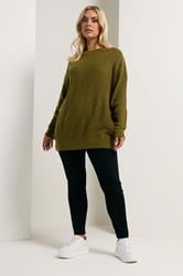 YOURS Plus Size Olive Green Drop Shoulder Jumper | Yours Clothing 4