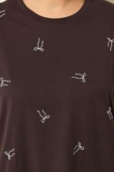 YOURS Plus Size Chocolate Brown Embroidered Bow T-Shirt | Yours Clothing 4