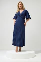 YOURS LONDON Curve Navy Blue Knot Pleated Maxi Dress | Yours Clothing 3
