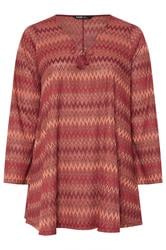 YOURS Plus Size Rust Orange Metallic Zig Zag Tie Neck Tunic Top | Yours Clothing 6