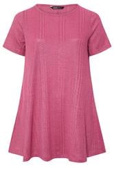 YOURS Curve Pink Soft Touch Ribbed Swing T-Shirt