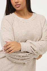 YOURS Plus Size Natural Brown Pearl Embellished Jumper | Yours Clothing 4