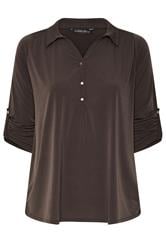 EVANS Curve Chocolate Brown Long Sleeve Blouse