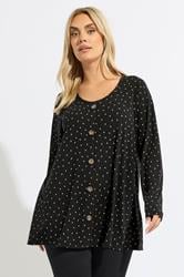 YOURS Plus Size Black Polka Dot Ribbed Button Top | Yours Clothing 3