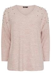 YOURS Plus Size Pink Pearl Embellished Soft Touch Jumper | Yours Clothing 5