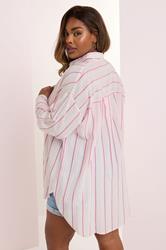 YOURS Plus Size Pink Stripe Linen Shirt | Yours Clothing 3