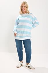 YOURS Plus Size Blue & White Stripe Sweatshirt | Yours Clothing 1