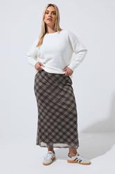 LIMITED COLLECTION Plus Size Brown Checked Mesh Skirt | Yours Clothing 4